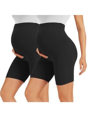 Black Maternity Biker Shorts with Over-Belly Support